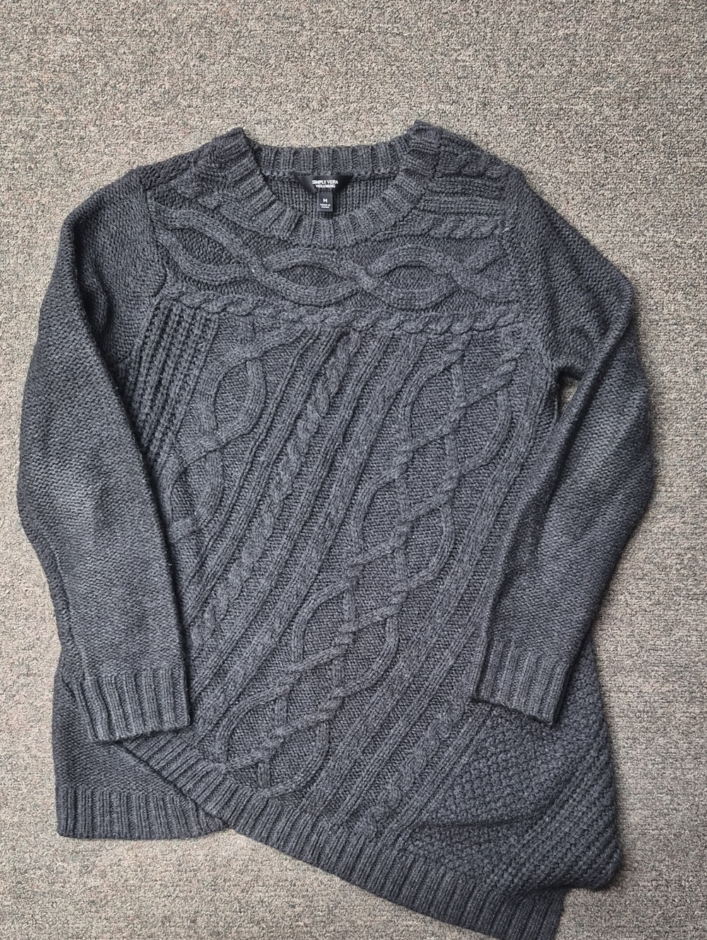 Simply Vera Vera Wang Charcoal Cable Knit Crewneck Sweater